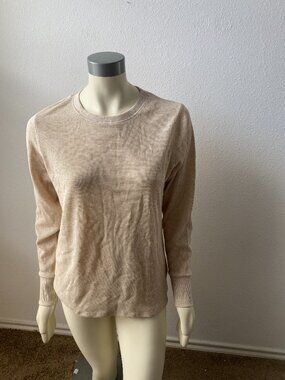 Time and Tru Waffle Knit Thermal Shirt Women's Large 12-14 Beige Long Sleeve